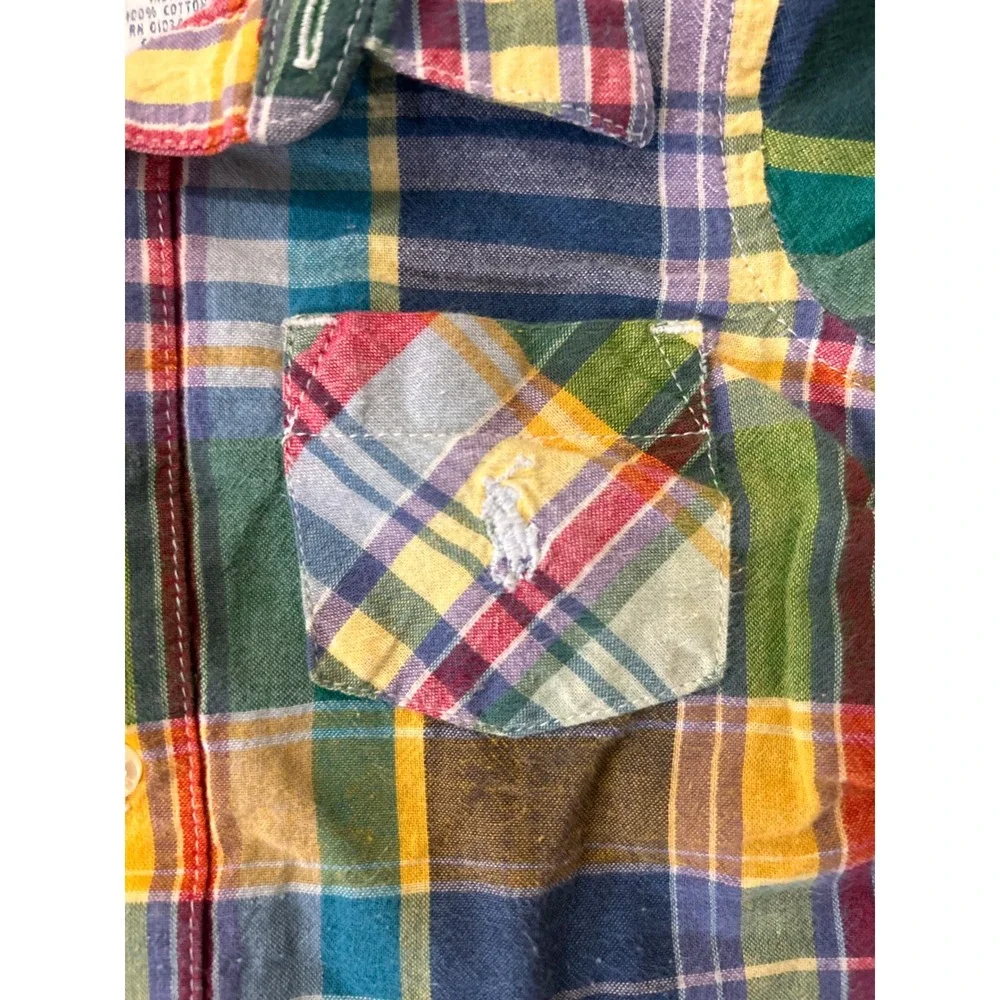 Ralph Lauren Baby Boy Plaid Romper Multicolor Cotton Snap Bottom 9M